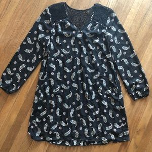 DR2 by Daniel Rainn Long Sleeve Crochet Pleats Dress/Tunic Size Medium